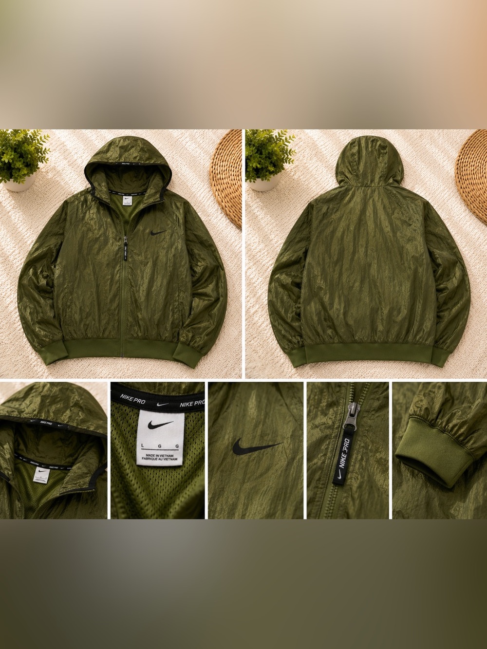 Nike Olive Green Hooded Windbreaker Jacket
